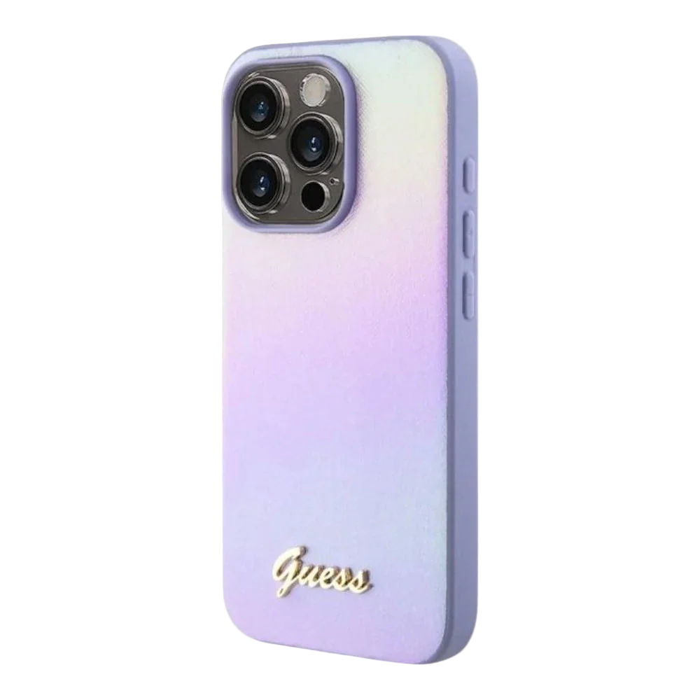 Estuche - Guess pu saffiano iridescent script iphone 15 pro max color morado
