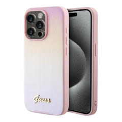Estuche - Guess pu saffiano iridescent script iphone 15 pro max color rosado