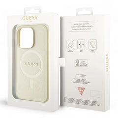 Estuche - Guess magsafe iphone 15 pro pu leather beige hard case saffiano magsafe color beig