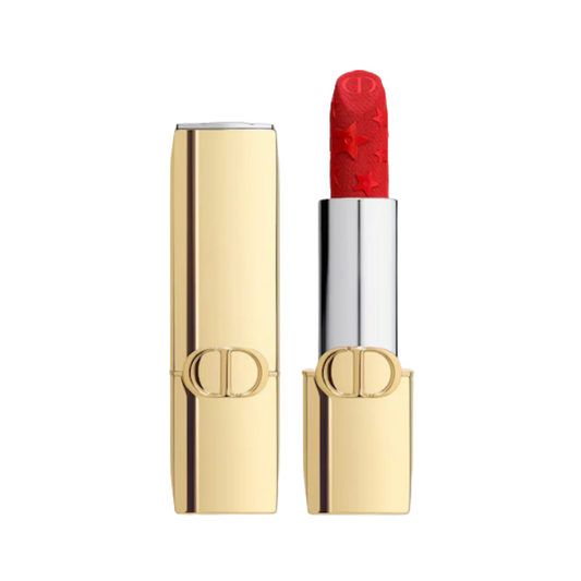 Dior Rouge Edición Limitada 999 - labial rojo iconónico empaque dorado estrellas Dior Guatemala